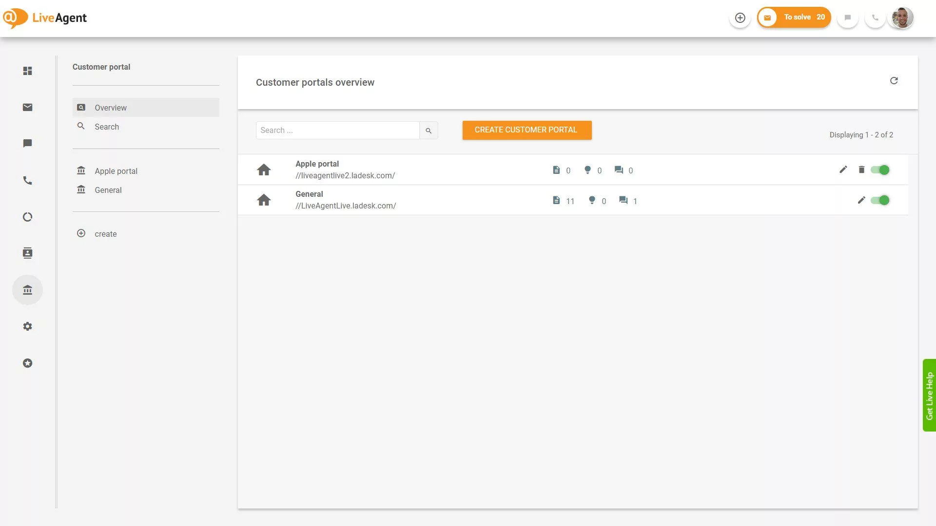 LiveAgent Jegyek áttekintése az alkalmazáson belül