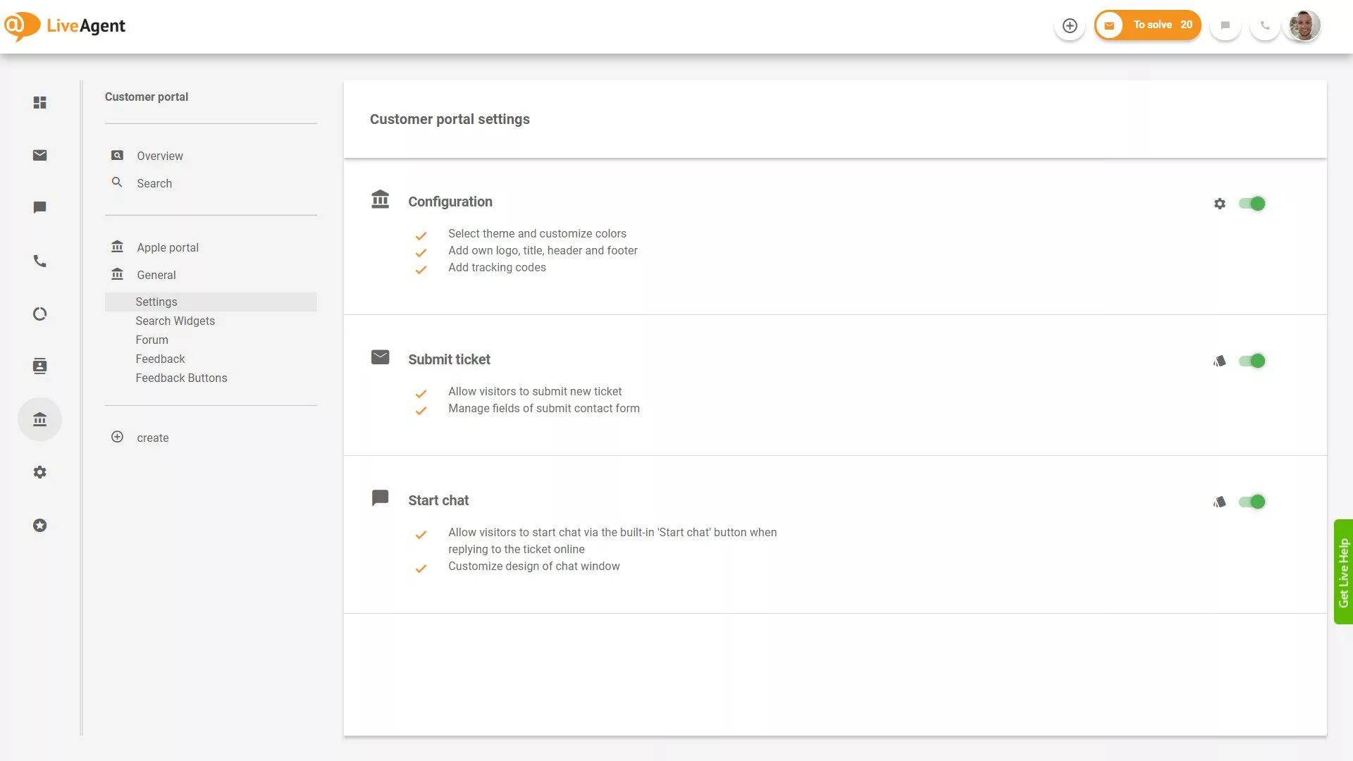 LiveAgent Jegyek áttekintése az alkalmazáson belül