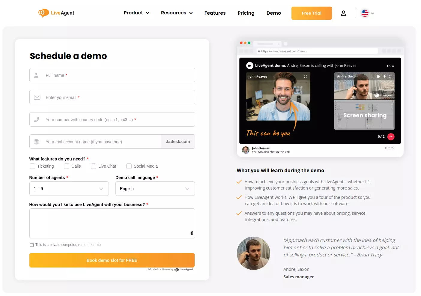 LiveAgent demó ütemezése