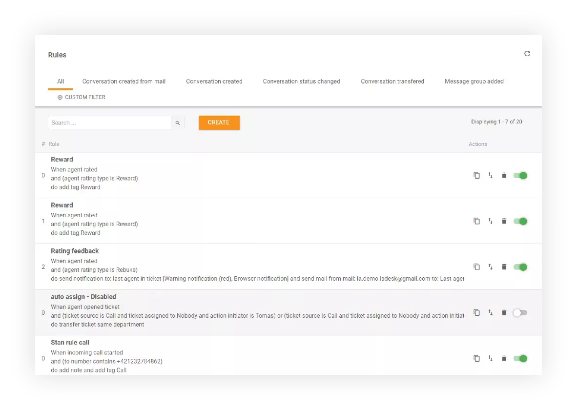 Szabályok funkció a LiveAgentben