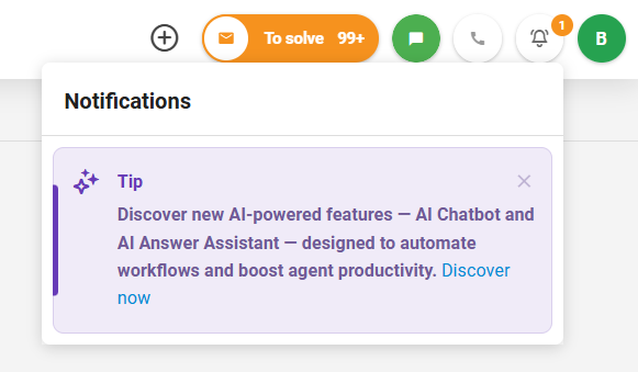 A LiveAgent új alkalmazáson belüli Hírek paneljének képernyőképe értesítésekkel és frissítésekkel