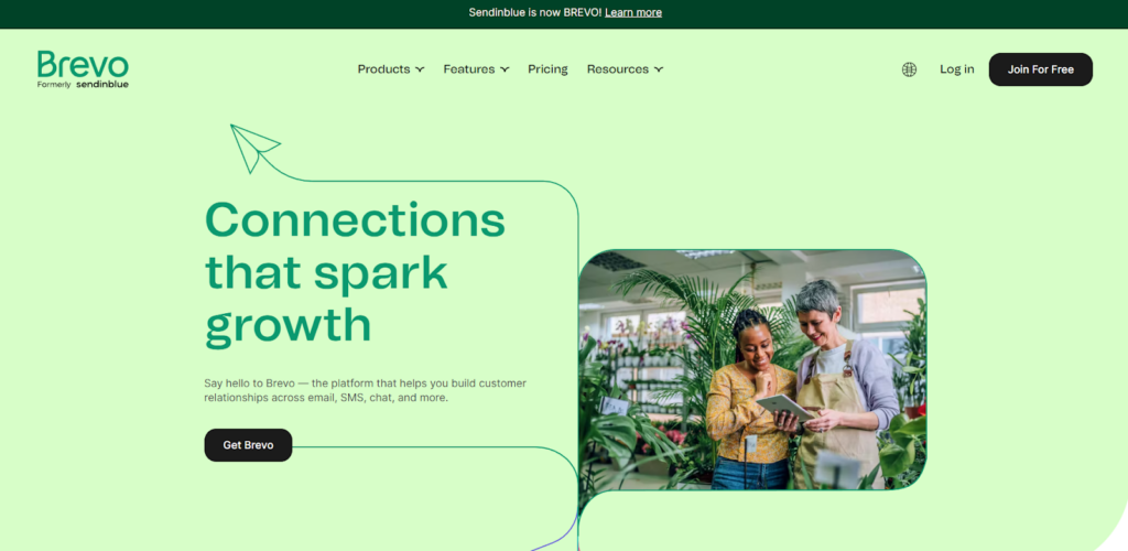 Brevo kezdőoldala, e-mail kezelő szoftver marketing funkcióval
