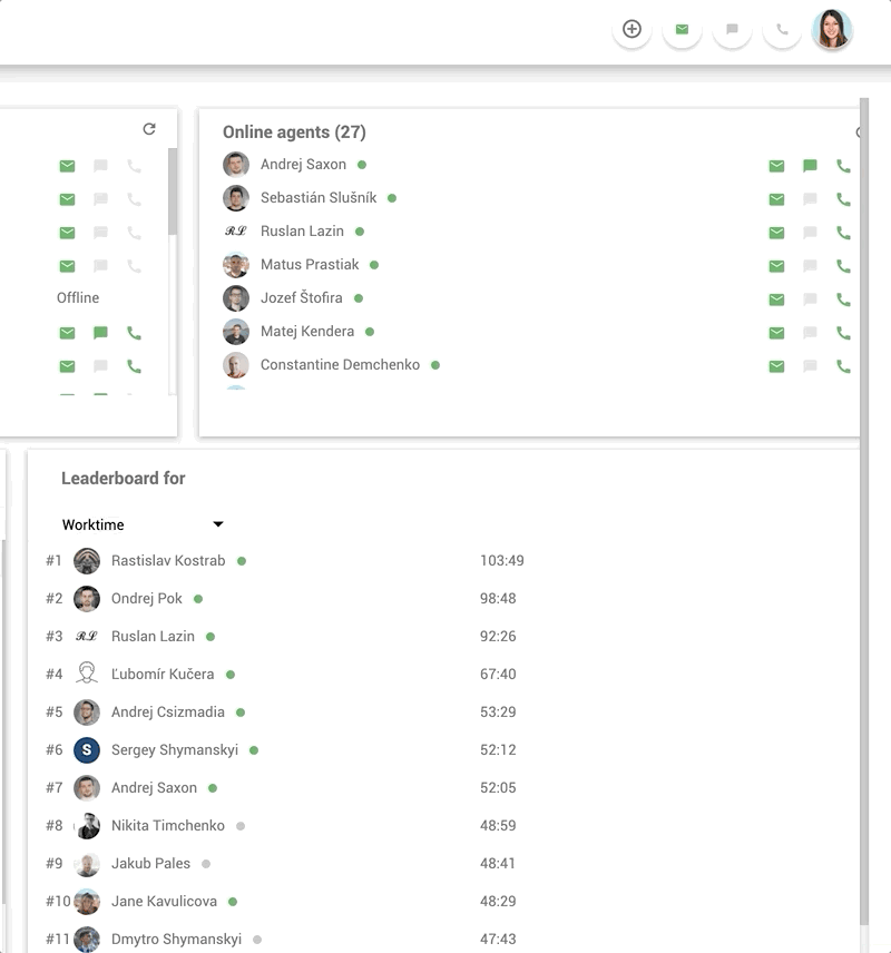 Belső munkahelyi chat funkció a LiveAgent-ben - példa
