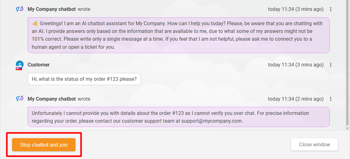 LiveAgent AI Humán Átadás Előnézet