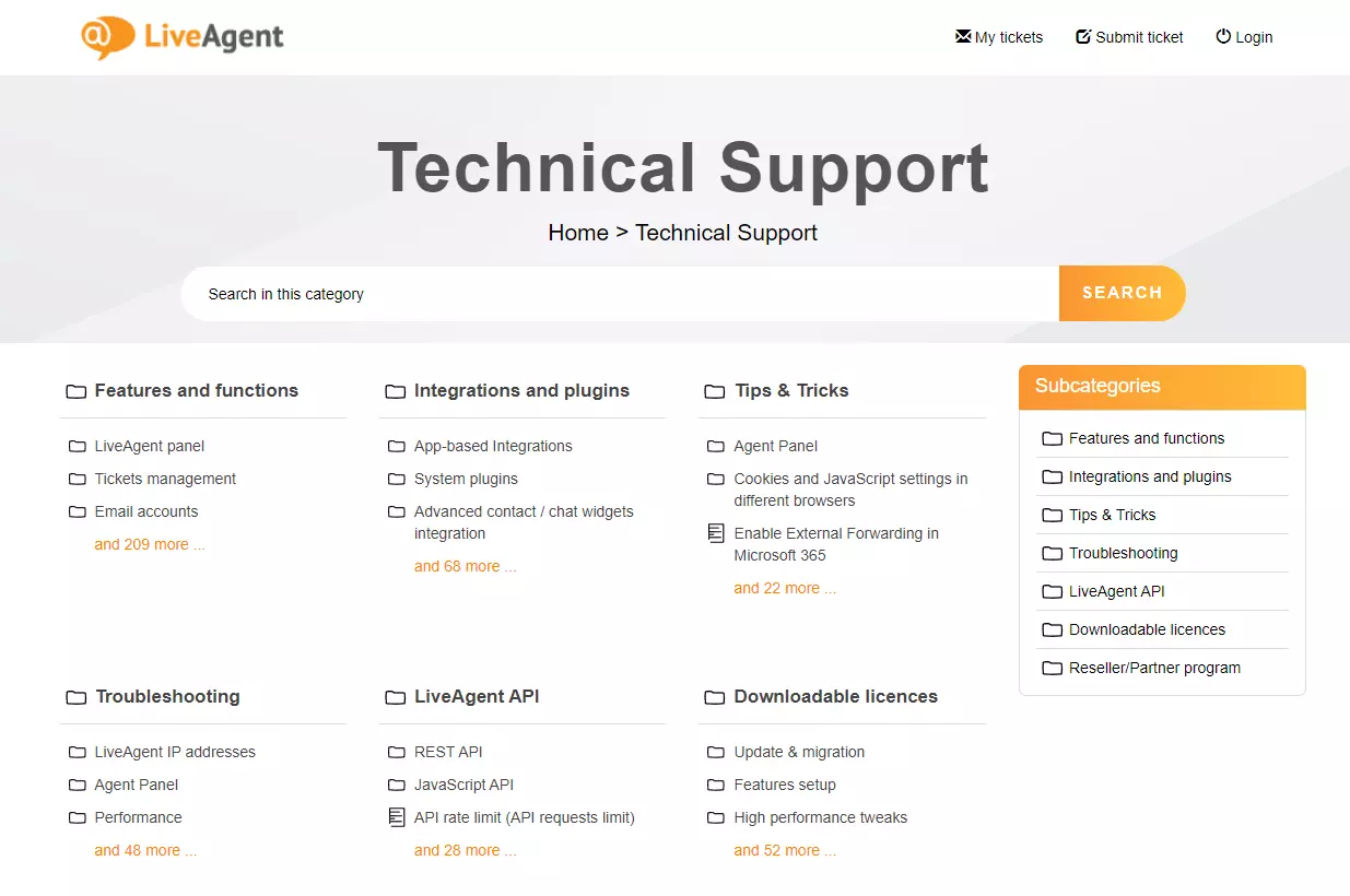 LiveAgent - technical support page