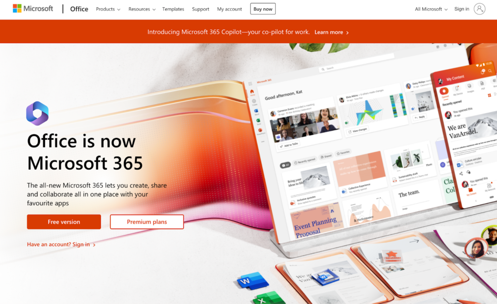 Microsoft 365 kezdőoldala, e-mail kezelő szoftver vállalkozások számára