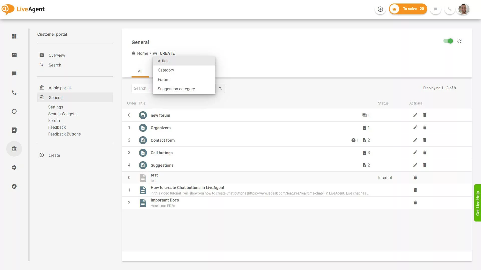 LiveAgent Jegyek áttekintése az alkalmazáson belül