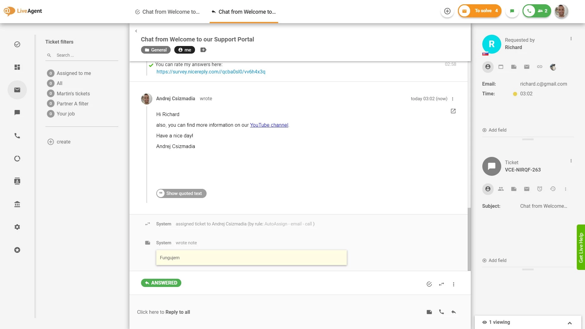 A jegykezelési felület áttekintése a LiveAgent-ben.