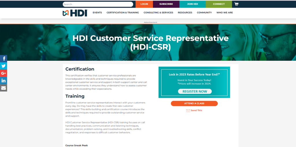 HDI Customer Service Representative kurzus