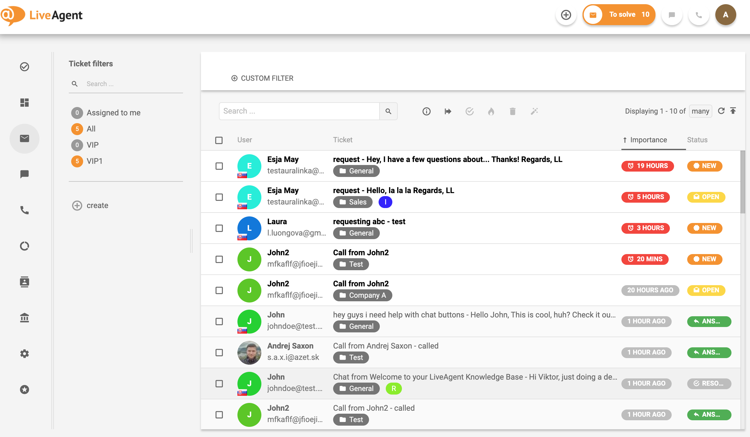 LiveAgent – Jegy státuszok (példák)