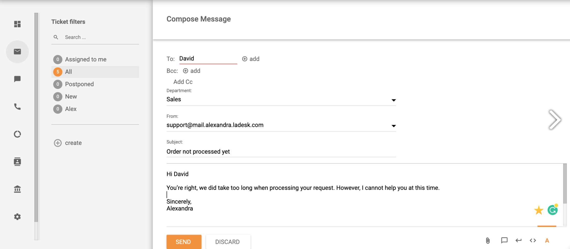 Jegykezelési rendszer új üzenet összeállítása