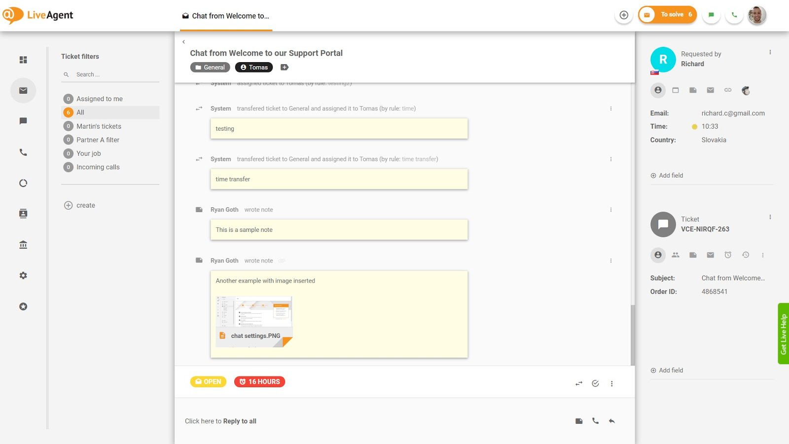 LiveAgent privát megjegyzések példa