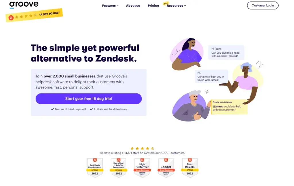 Groove honlap - Egyszerűsített Zendesk alternatíva kis vállalkozások számára