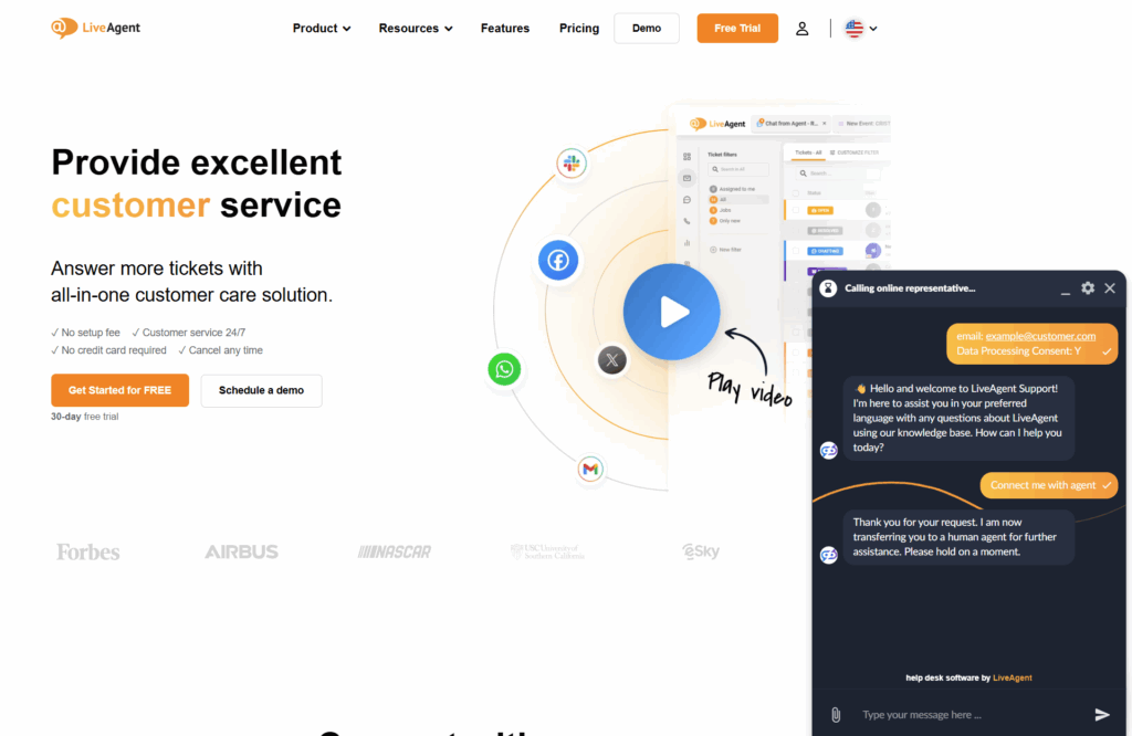 LiveAgent AI Chatbot beszélgetés egy bottal a LiveAgent weboldal