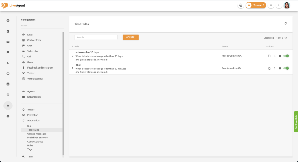 A LiveAgent-ben elérhető automatizálási szabályok az e-mail beszélgetések egyszerűsítésére