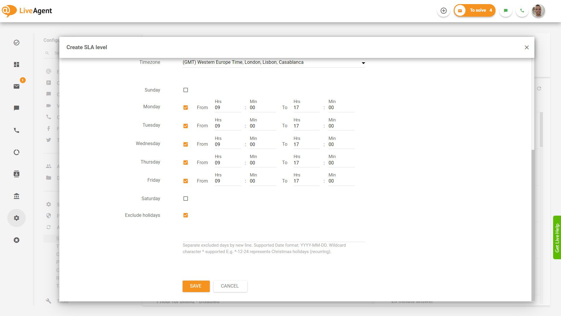 Üzleti órák beállítása a LiveAgent-ben