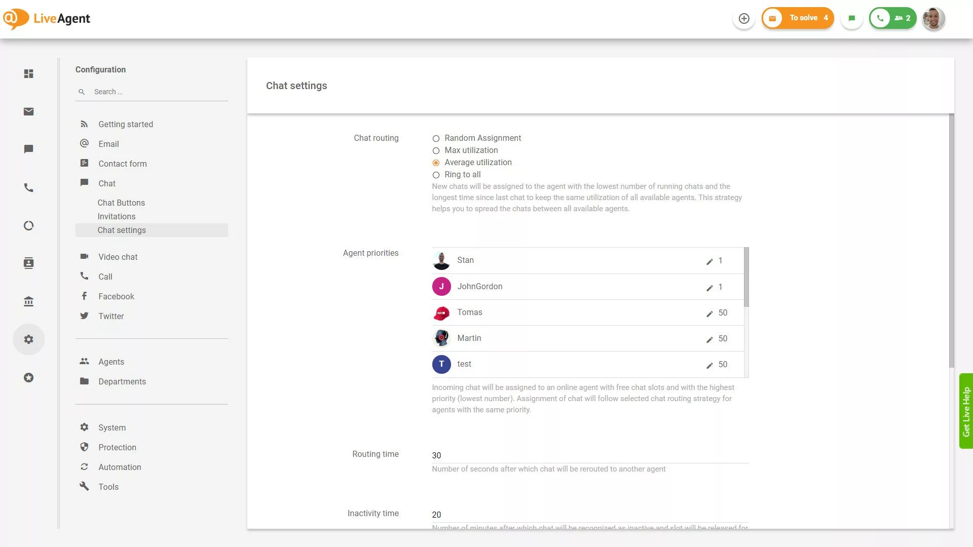 LiveAgent Chat beállítások