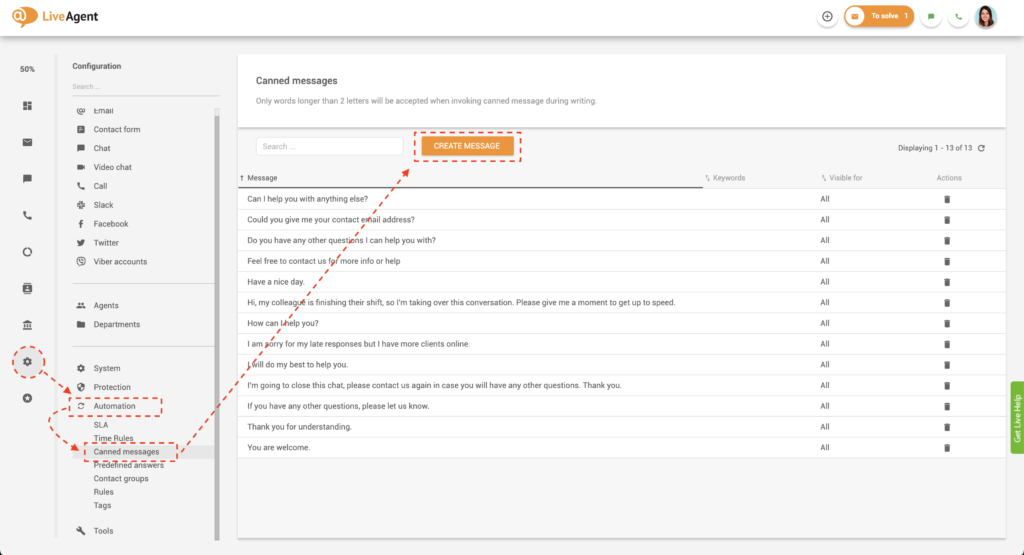 Előre megírt üzenetek létrehozása a LiveAgent-ben