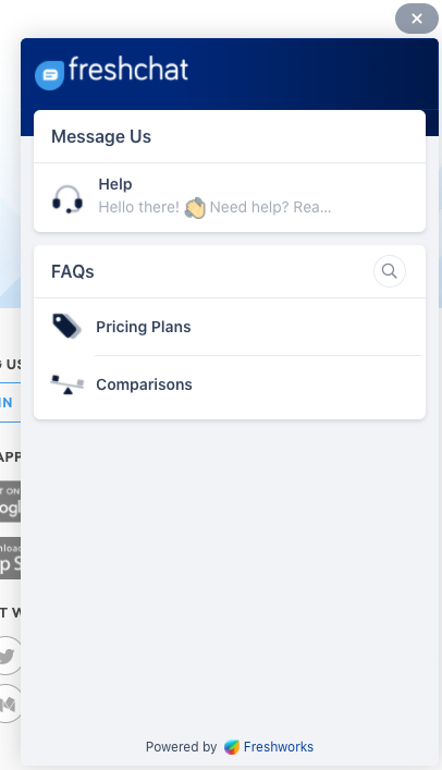 FreshChat élő csevegés ablak