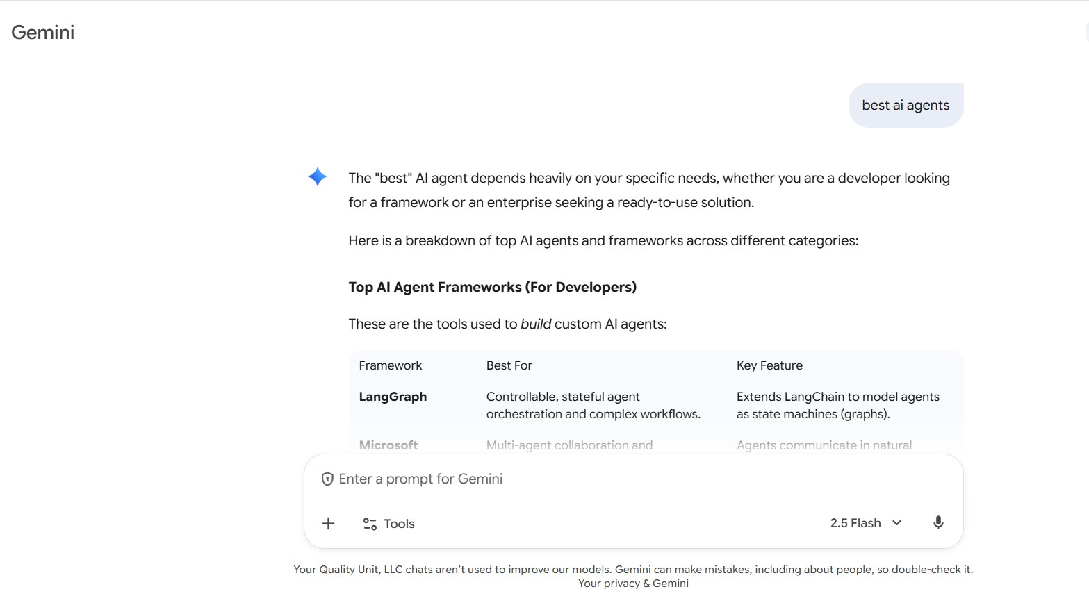 Google Gemini AI chatbot felület ablak