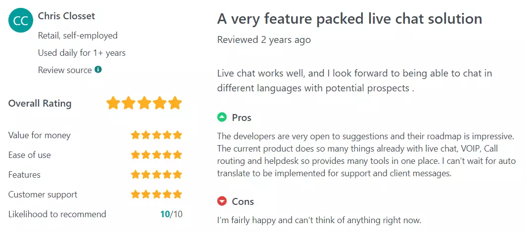 GetApp LiveChat értékelés