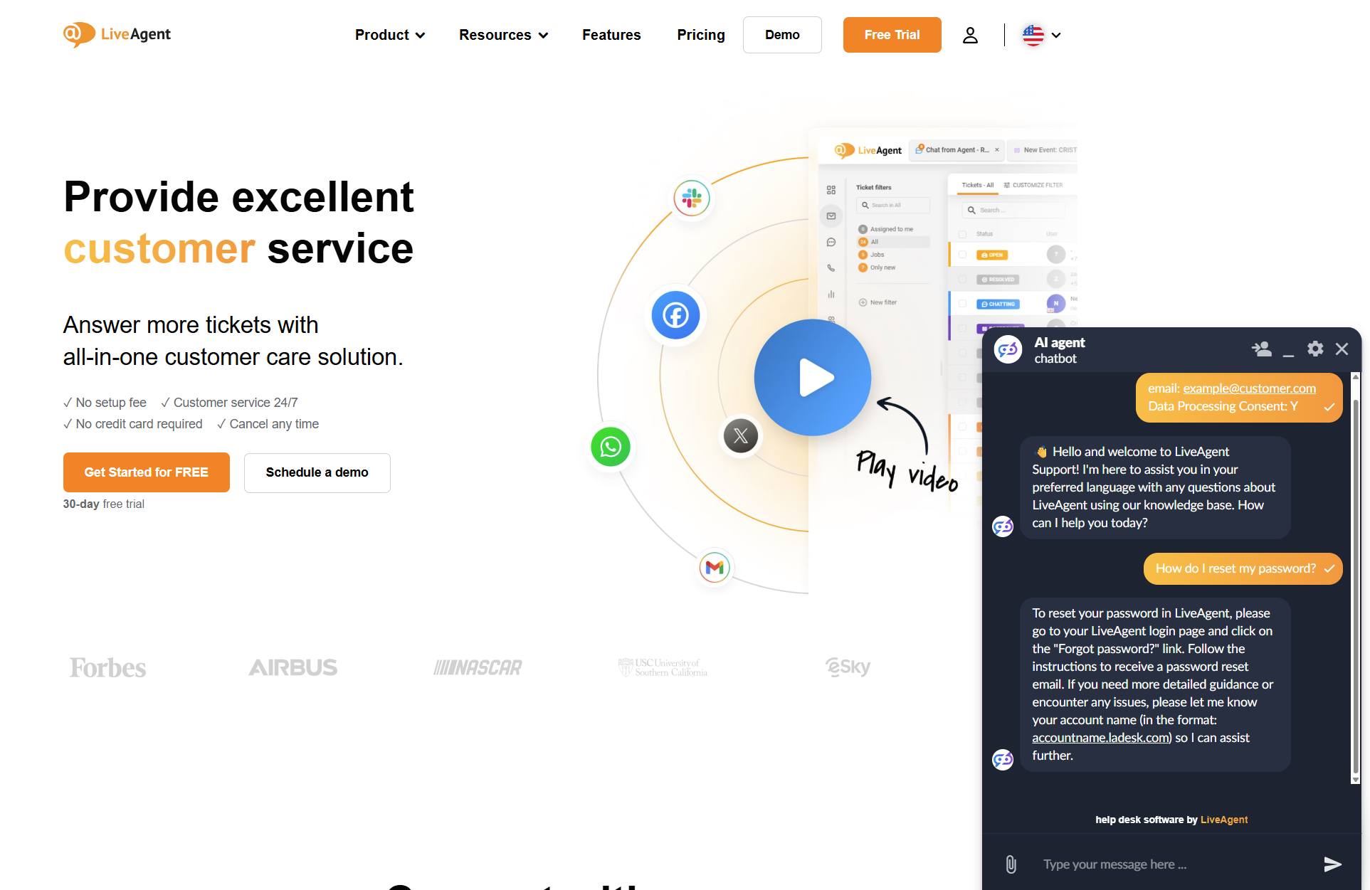 LiveAgent AI Chatbot csevegési beszélgetés a LiveAgent oldalon