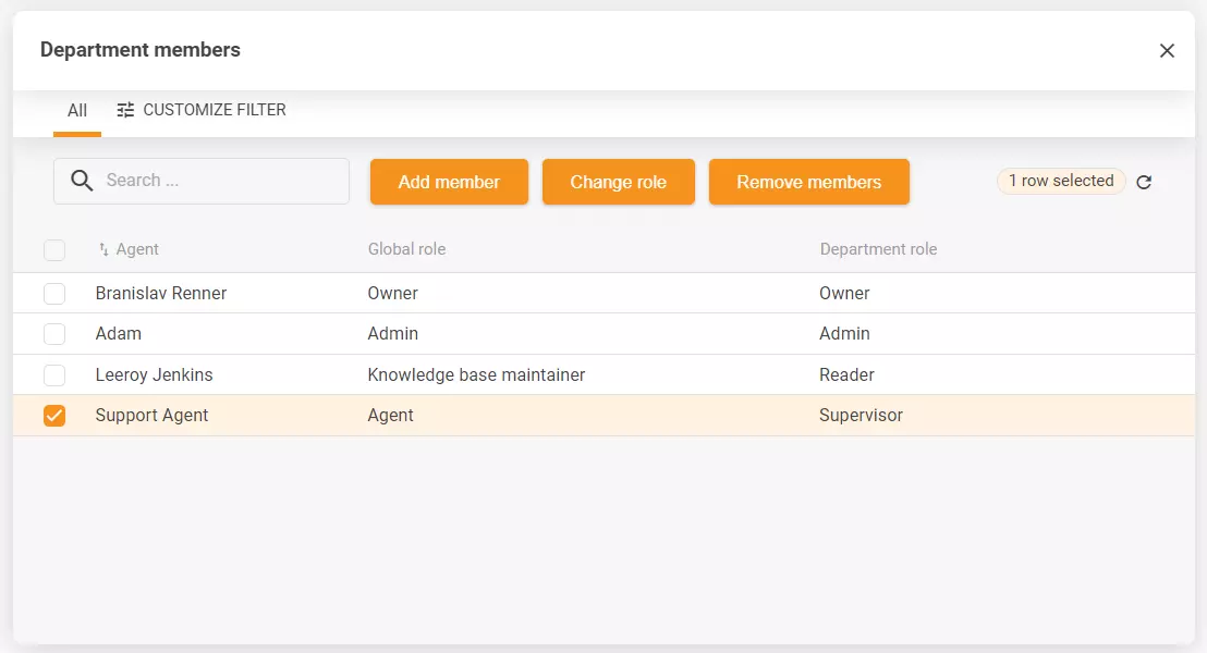 A részleg beállításainak képernyőképe, amely több konfigurációs lehetőséget tartalmaz