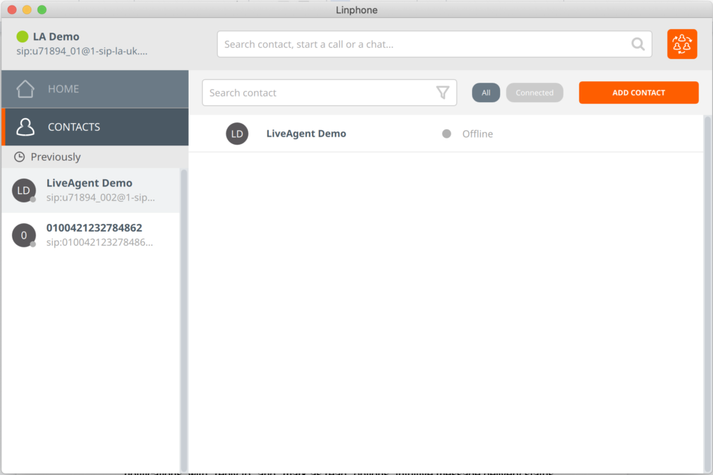 Linphone softphone interface
