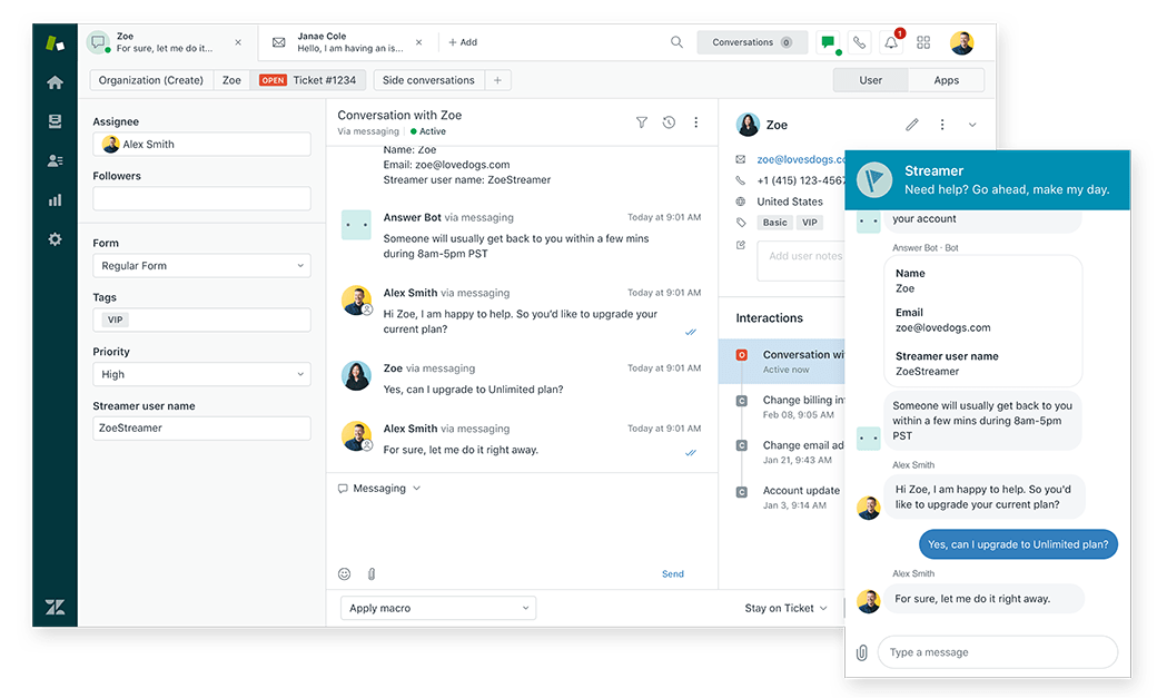 Zendesk ügyfélszolgálat és beszélgetések