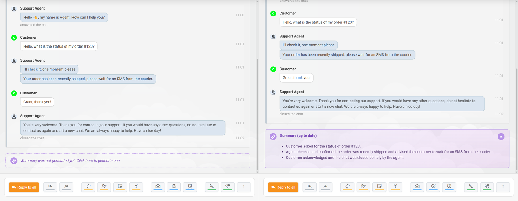 LiveAgent AI jegyösszefoglaló egy chatbeszélgetéshez generálva