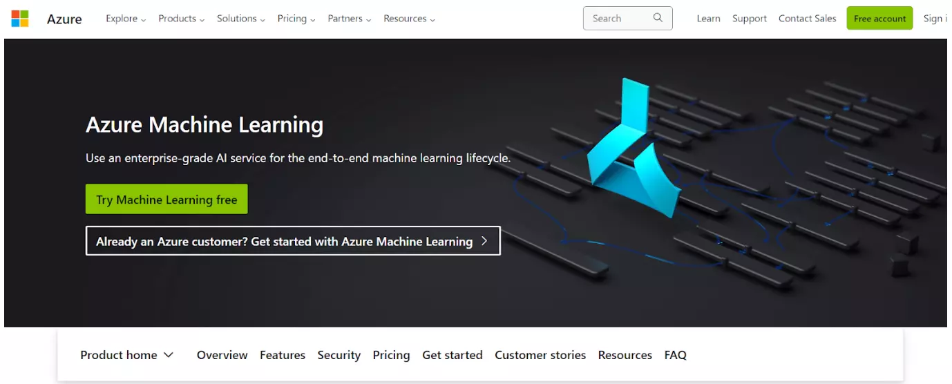 Azure Machine Learning Studio kezdőoldal
