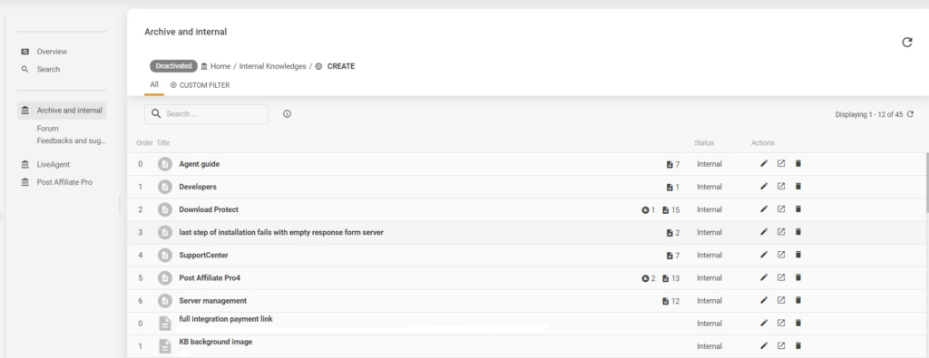 Példa a LiveAgent belső tudásbázisára