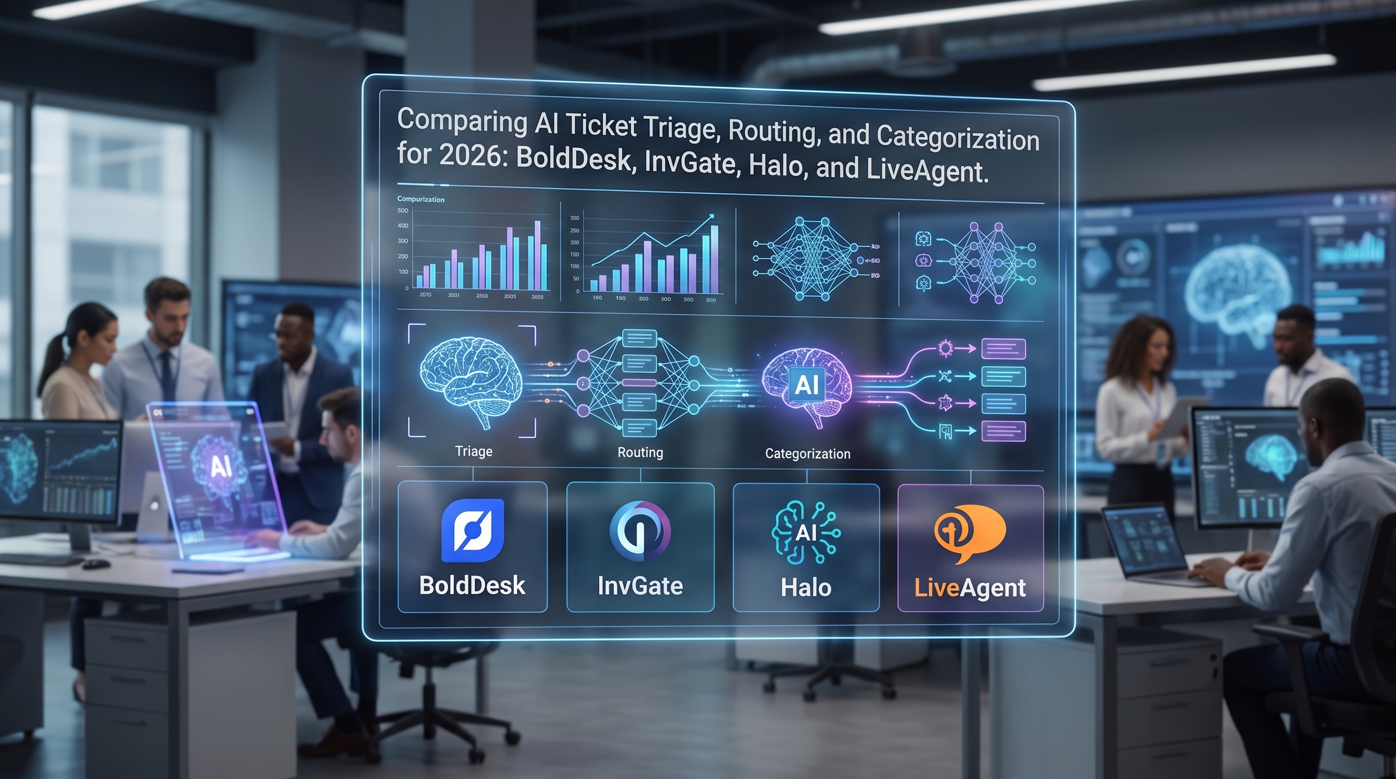 BoldDesk vs InvGate vs Halo vs LiveAgent: Mesterséges intelligenciás jegykiadási triázs, útvonal-irányítás és kategorizálás összehasonlítása 2026-ra