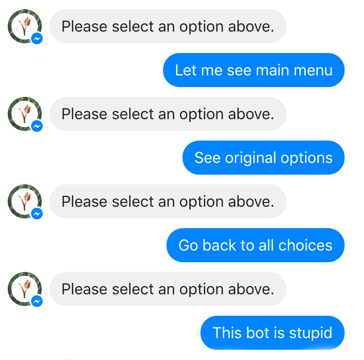 Példa a chatbot körben ragadásáról
