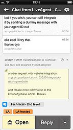 LiveAgent iOS alkalmazás felülete - Csevegés nézet