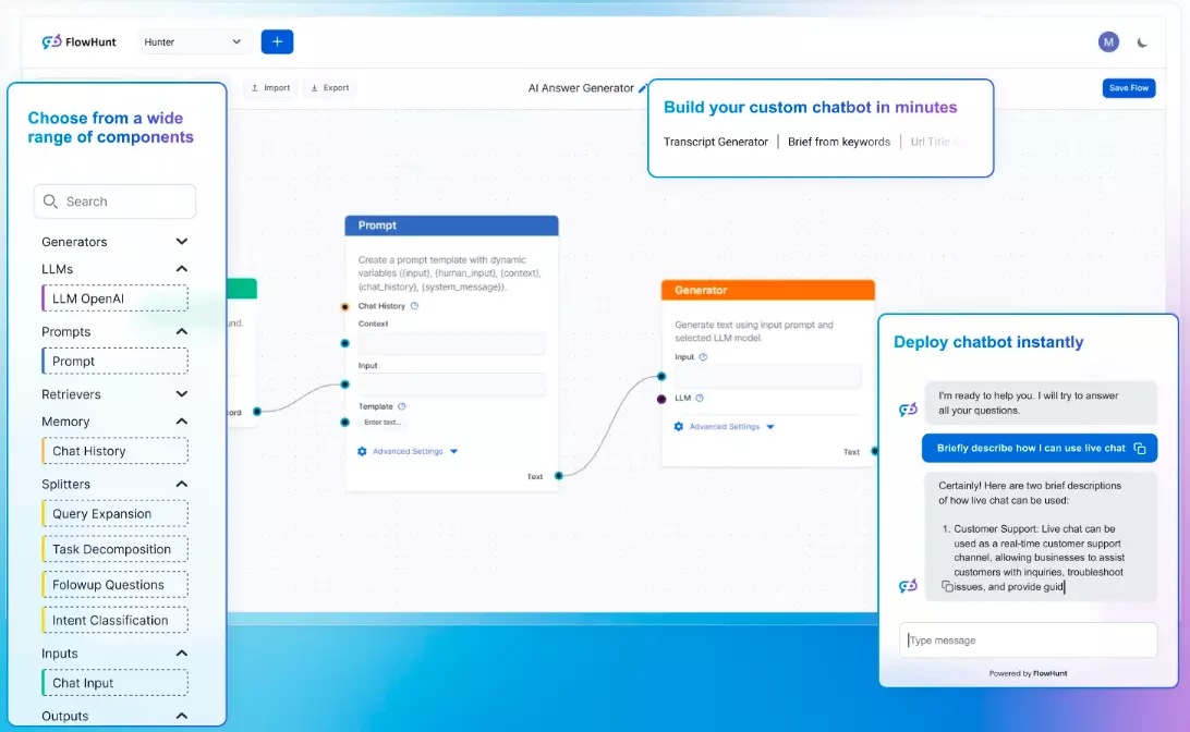 Képernyőkép a FlowHunt kezdőlapjáról