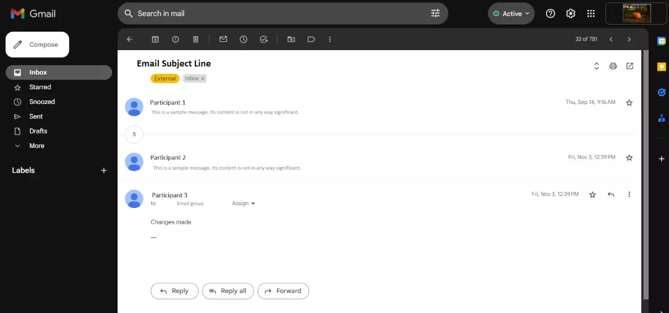 Egy e-mail szál példája több résztvevő között egy időszak alatt