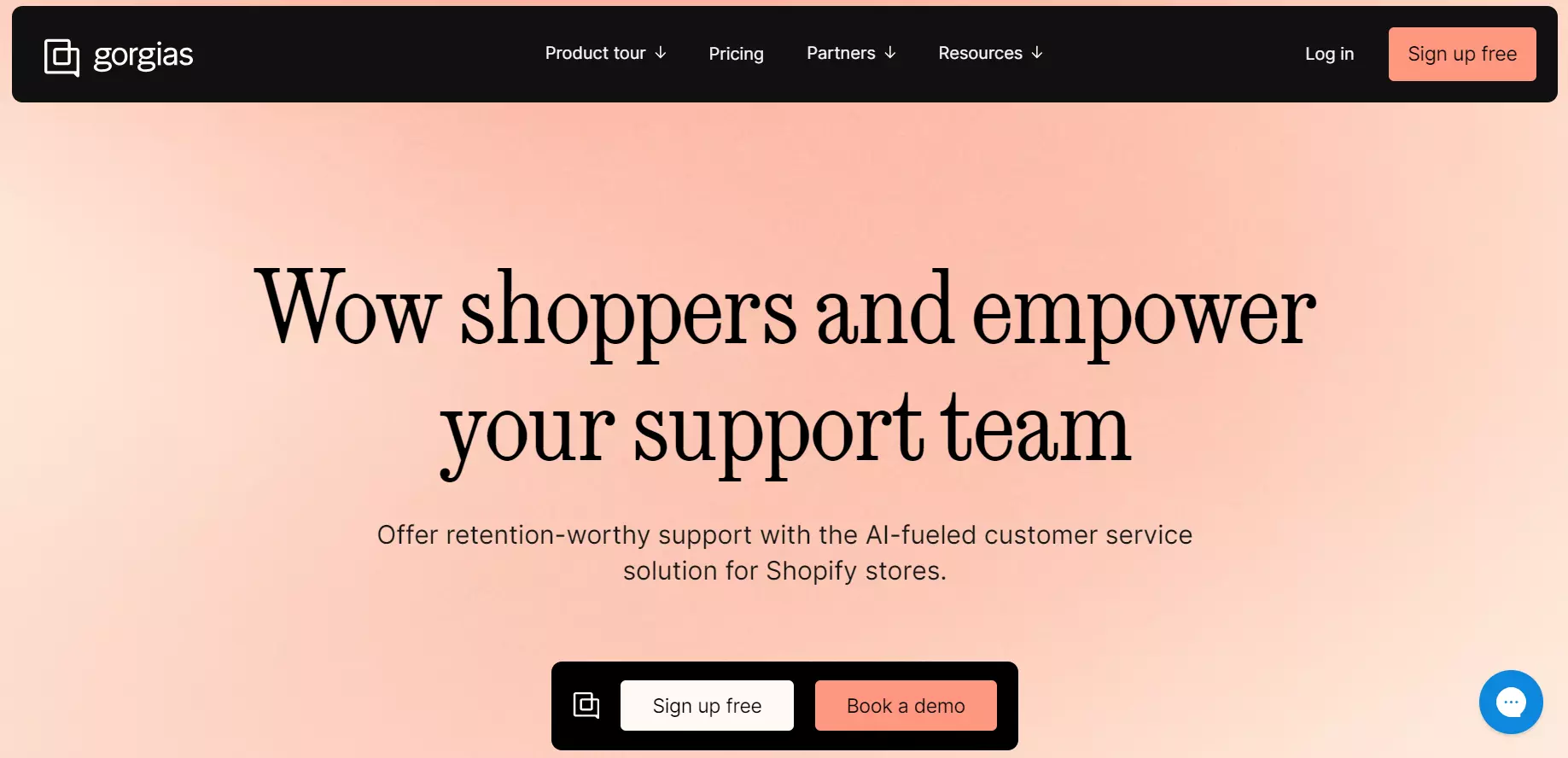 A Gorgias kezdőlapjának képernyőképe - AI-val működtetett ügyfélszolgálati megoldás.