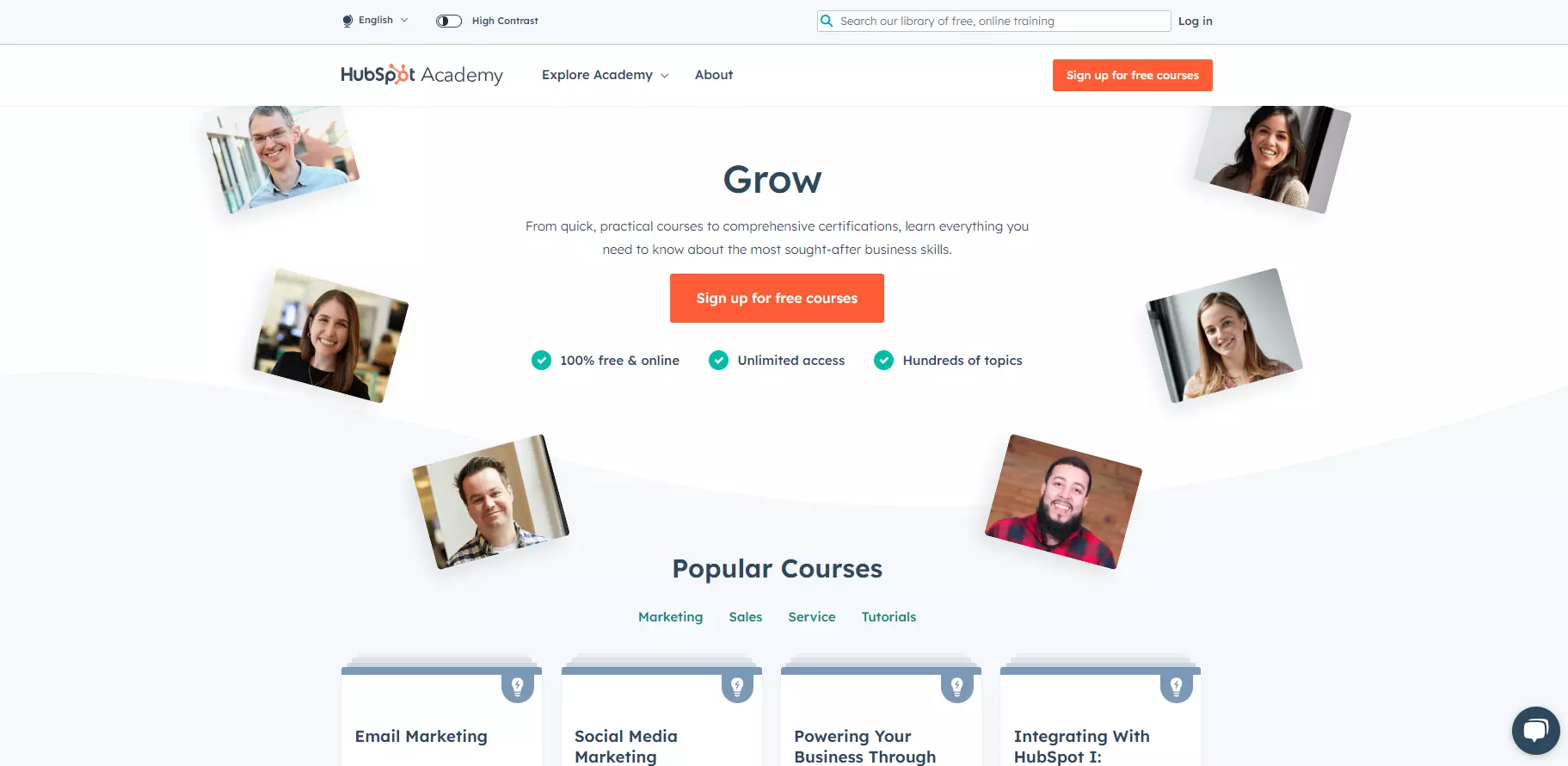 HubSpot Academy kezdőoldal