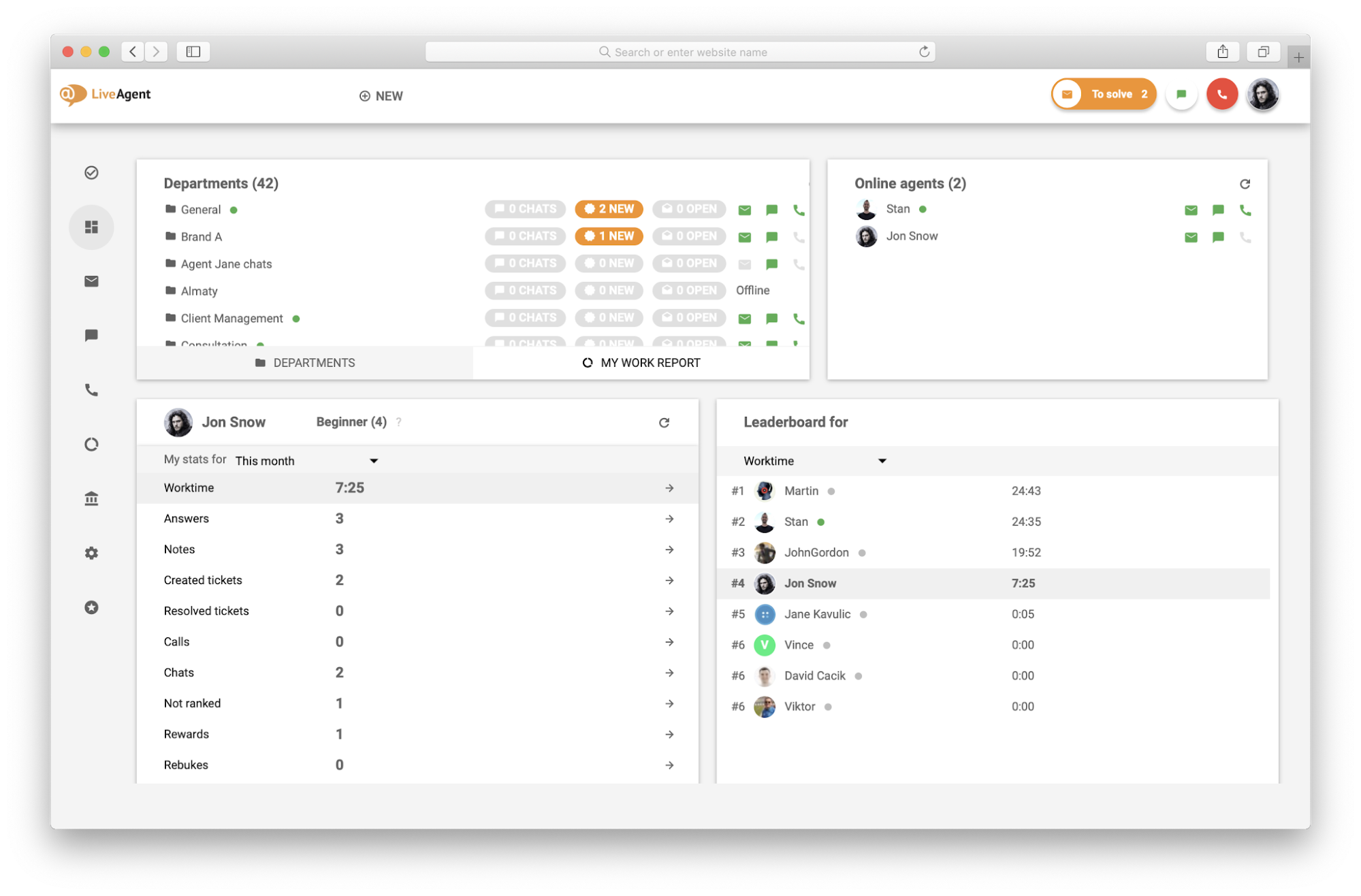 LiveAgent felhasználói felülete