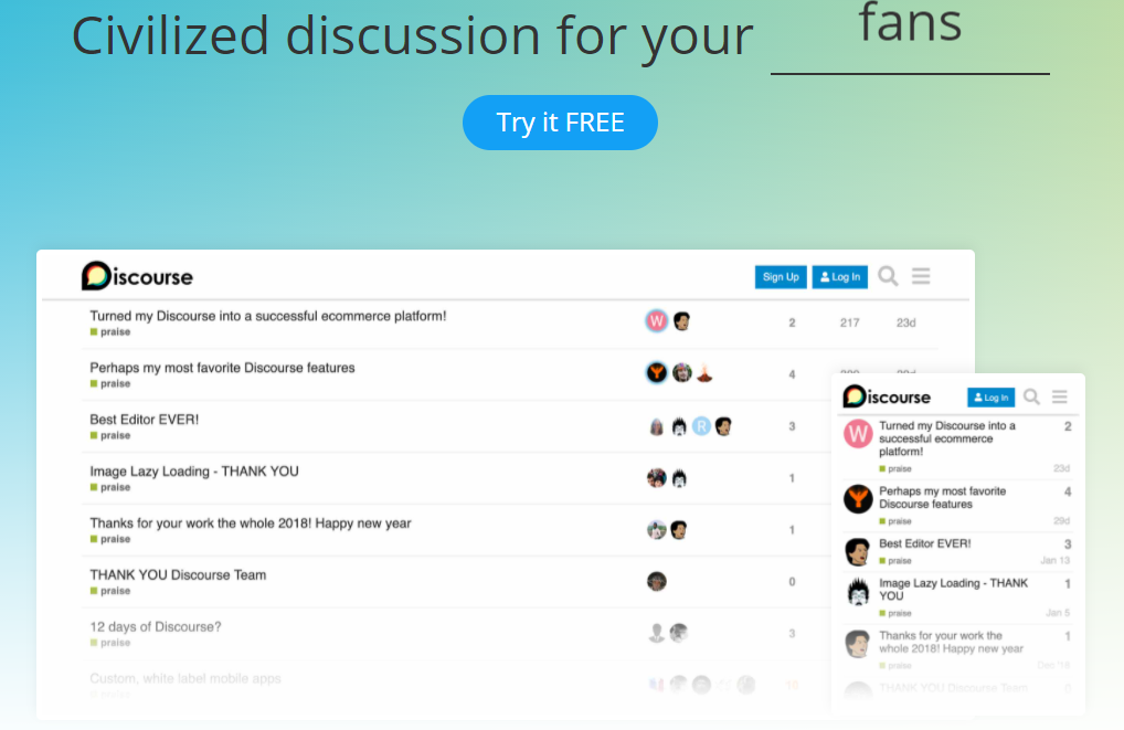 Discourse felhasználói felület