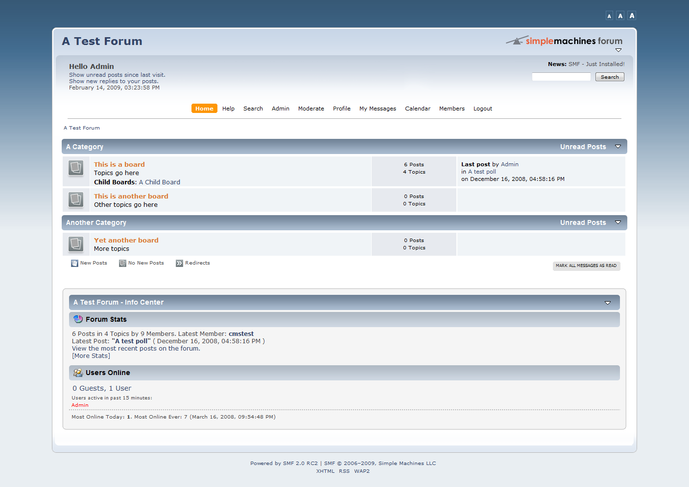 Simple Machines Forum kezdőoldala