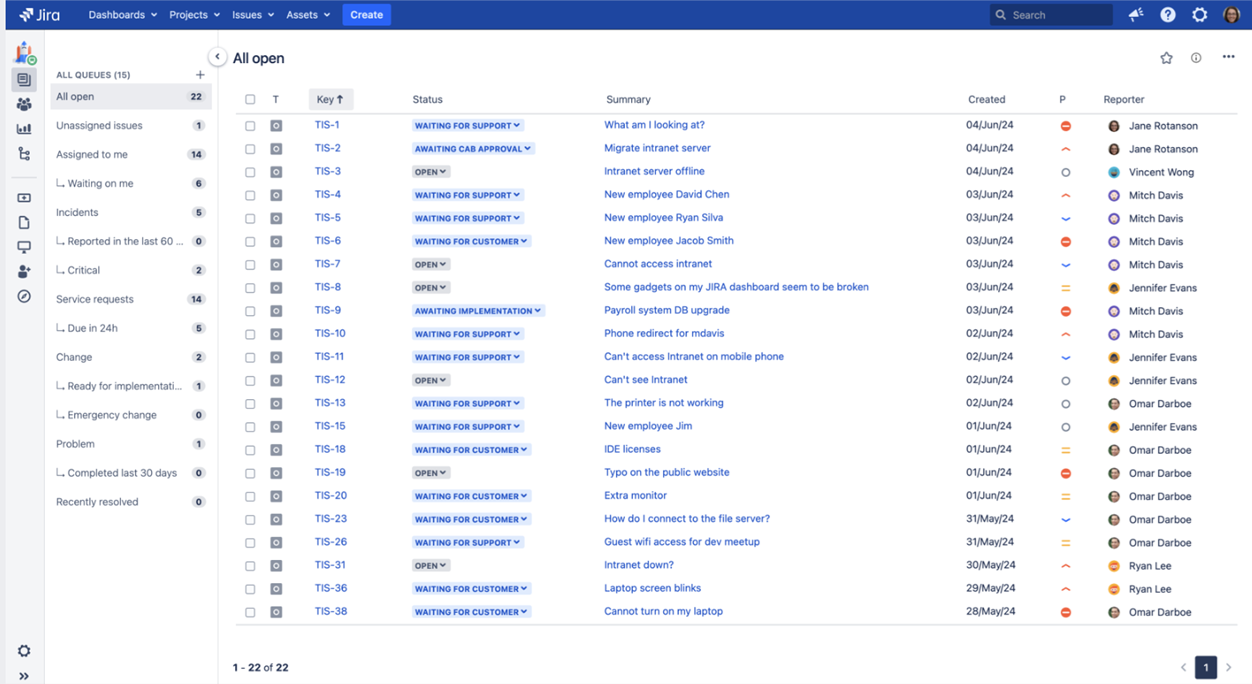 Jira Service Management ingyenes csomag – jegy sor a szolgáltatási pultban
