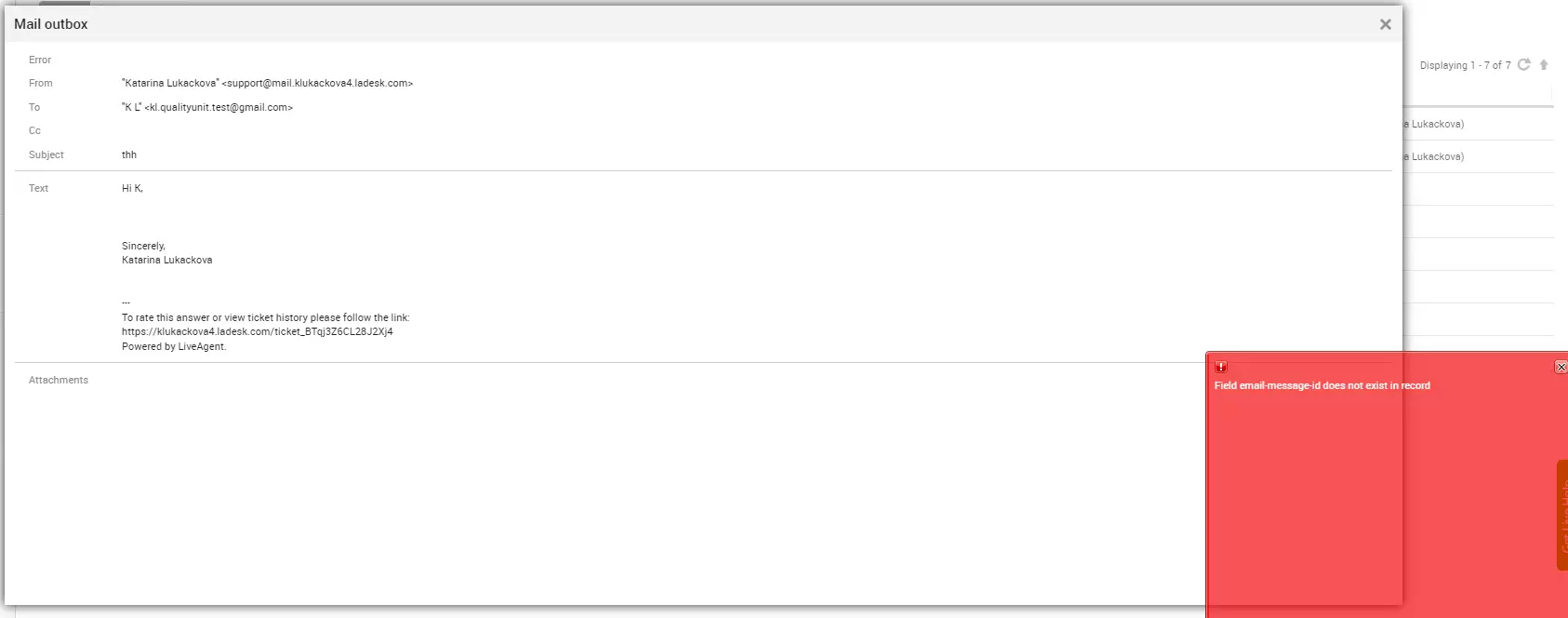 LiveAgent - Mellékleteket tartalmazó e-mailek hibáját javítva