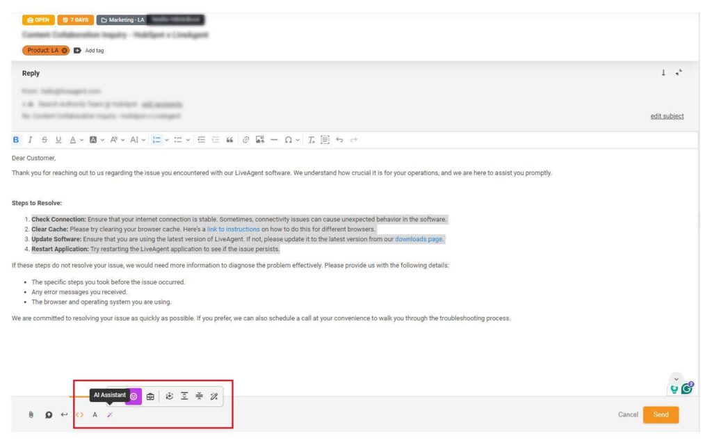 LiveAgent AI answer assistant