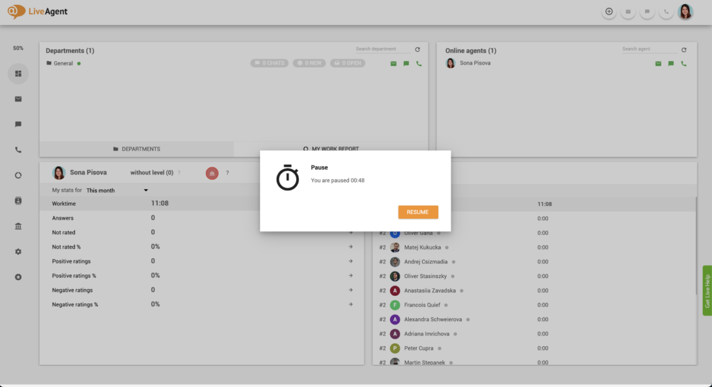 LiveAgent szünet funkció