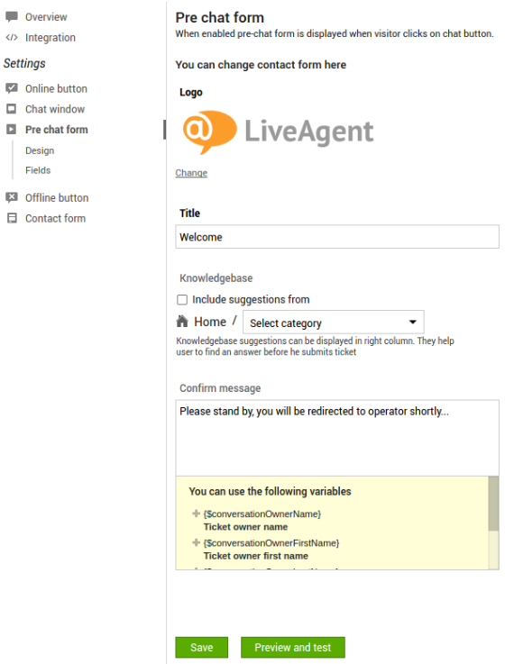 A LiveAgent live chat szoftver chat előtti áttekintésének képe.