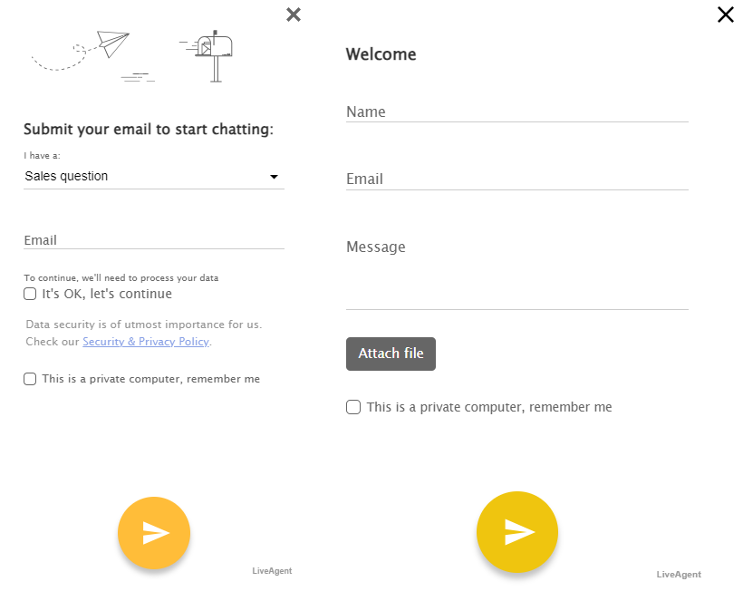 LiveAgent előcsevegési forma