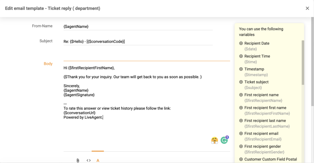 Új sablon szerkesztő a LiveAgent 5.26-ban