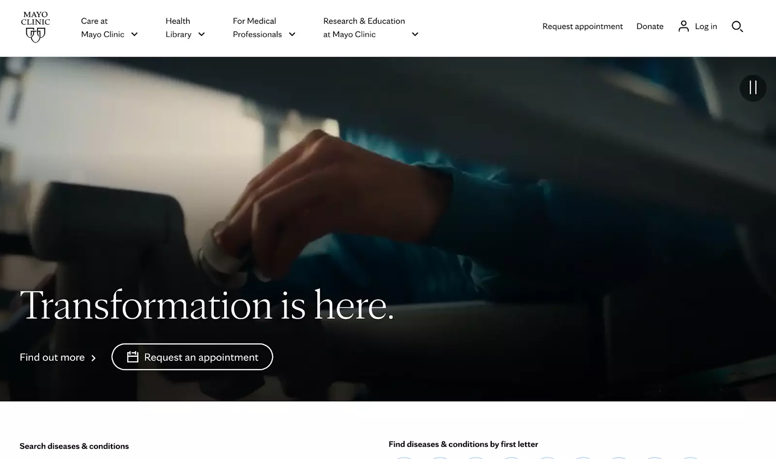 Mayo Clinic kezdőoldala